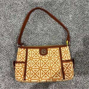 Spartina 449 Daufuskie Orange Canvas Brown Genuine Leather Shoulder Bag